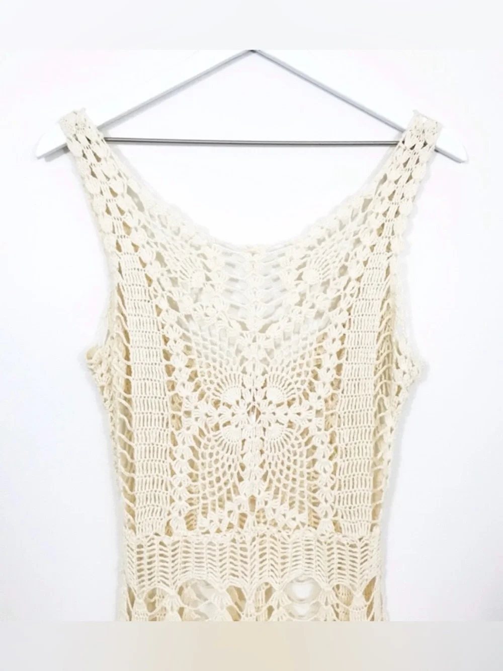 Free People Boho Macramé Crochet Knit Mini Cover Dress in Ivory Combo size Small